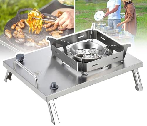 Barbecue à gaz pliable 7500 W – Réchaud à gaz réglable avec poignée en acier inoxydable + pieds pliants – Brûleur à trois cœurs pour la maison, les vacances, les voyages, le camping
