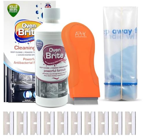 Oven Cleaner Heavy Duty Full Kit 500ml + Non-Scratch Scraper Tool, 10 Spare Units | Includes Protective Gloves & Grill Rack Bags, Powerful Cleaning Solution for Ovens & Grills