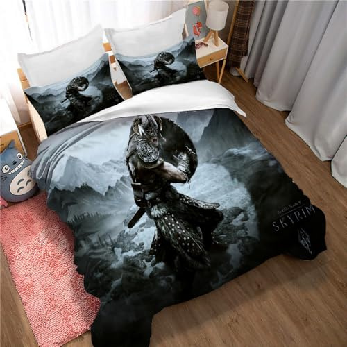Bettbezug Elder Scrolls V Skyrim Winterschutzdecke Baumwolle Zwei Kissenbezüge Versteckter Reißverschluss Leicht Zu Reinigen (TESVS 02,135x200cm)