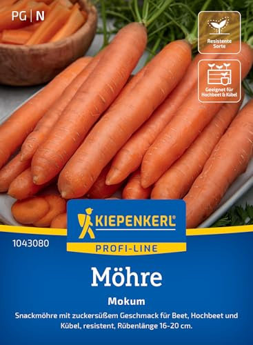 Kiepenkerl Profi-Line Möhrensamen Mokum 1043080 - Gemüsesamen für Snackmöhren mit einer Rübenlänge von 16 bis 20 cm und Inhalt für 4 bis 6 lfd. Meter - Saatgut