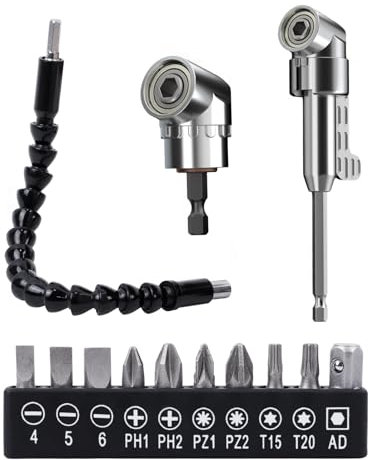 BoxedHome 13 Piece Angle Screwdriver Attachment Adapter, Angle Screwdriver Attachment Adapter, Angle Drill Attachment Corner Tool Screw Hub with Multi-function Bend Screwdriver Bit, 1/4 Inch Hex Shank