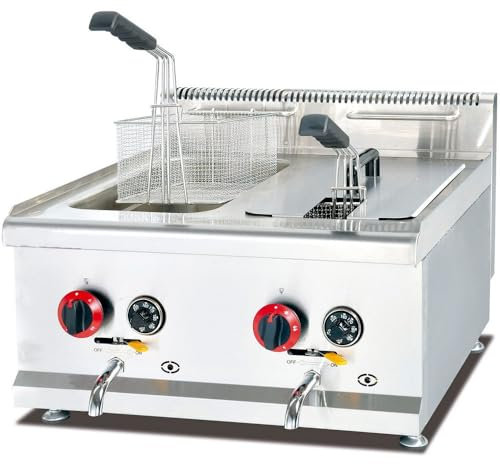 Romux® - Freidora a Gas Doble 14+14 Litros Sobremesa | Freidora Industrial para Hostelería de Calentamiento Rápido para un Fritura Profesional para Bares y Restaurantes
