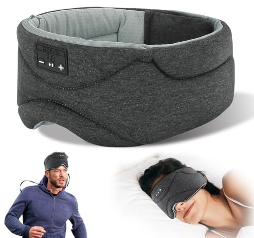 Maschera da Notte Bluetooth, Musica per Dormire, Cuffie Antirumore per Dormire, Maschera per Gli Occhi a Rumore Bianco, Funzione Temporizzazione, con Microfono per Viaggio/Sonnellino/Yoga