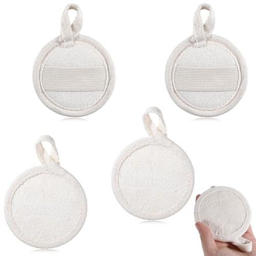 4 PCS Natural Loofah Exfoliating Face Pads, Facial Shower Loofa Face Exfoliator Pad, Body Loofah Dead Skin Blackheads Cleansing Exfoliating Face Sponge for Women and Men Bath Shower
