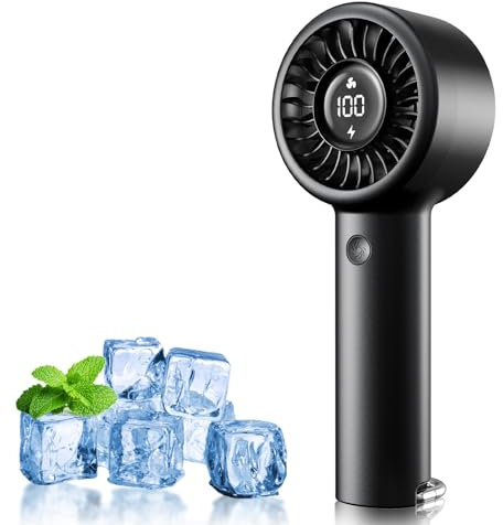 BOIROS Handventilator - Tragbarer Mini Ventilator Mit LED-Anzeige, Klein USB Ventilatoren Mit Karabiner, 5 Windgeschwindigkeiten, Leichtes Design Hand Ventilatoren für Frauen Männer