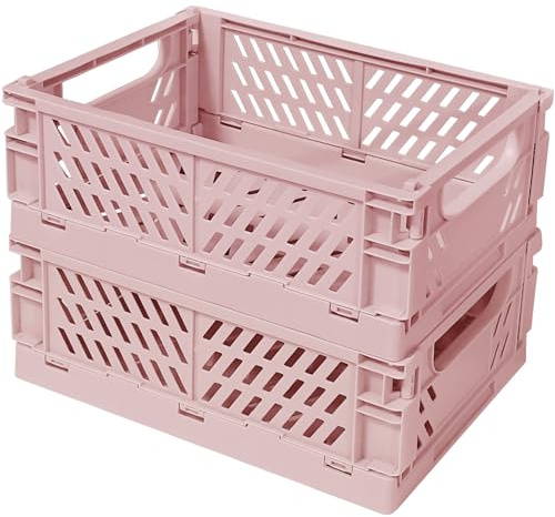 Pastell Mini Aufbewahrungskörbe 2er Set Faltbare Kunststoff Körbe Farbenfrohe Aufbewahrungsboxen faltbar, platzsparende Behälter für Küche, Büro, Schlafzimmer, Wohnzimmer (Rosa, 25 x 16 x 10 cm)