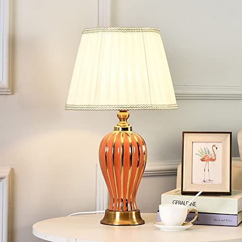 Tischlampe Retro Keramik, Wohnzimmer Nachttischlampe Vintage Schlafzimmer Warme Stoff Lesebuch Licht Schreibtischlampe Moderner Stil E27 Nachtlampe, Rot