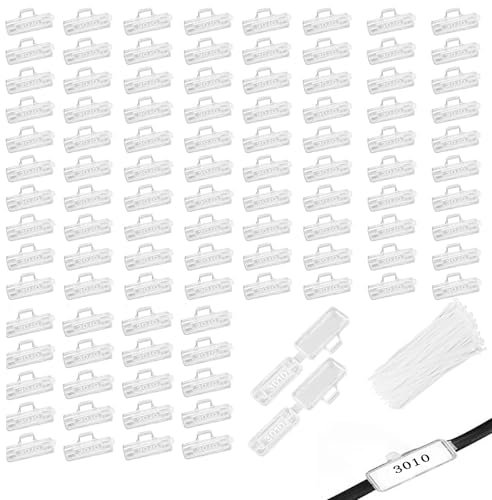 Lot de 100 étiquettes de câble transparentes 30 x 10 mm, avec serre-câbles et papier d'étiquette, pour trier et étiqueter les câbles, faciles à monter, étiquettes de câble, clip