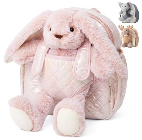 Moonkie Hug & Go™ Bunny Toddler Backpack – Soft Plush Bag with Detachable Toy for Girls Aged 2–4 | Perfect for Daycare, Travel & Birthday Gifts