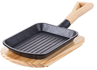 ETZRYSYB Teglia da forno in alluminio, piccola vanga piatta con manico, piastra di ferro per barbecue per carne, barbecue commerciale antiaderente (A)