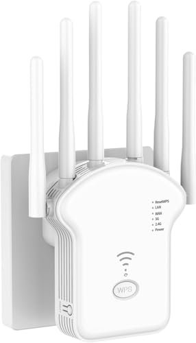 Aenxwa WLAN Repeater WLAN Verstärker 1200Mbit/s Dualband 2,4GHz+5GHz WiFi Booster mit Repeater/Router/Access Point Modus,4 Antenne,Einfache Einrichtung,WiFi Range Extender Mit LAN/WAN PortA2