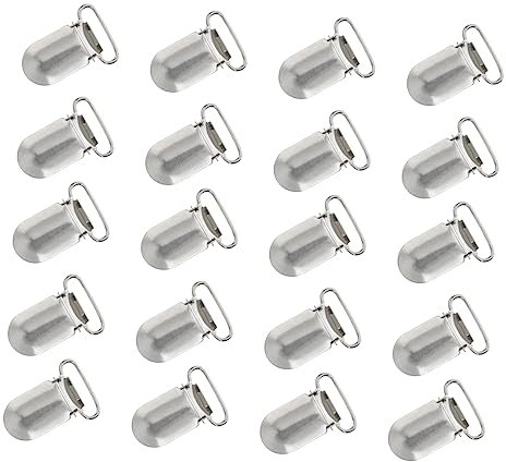 Clip per Reggiciuccio in Metallo 20Mm Clip per Ciuccio Regolabile per Ragazza 20 Pezzi Colore Argento Accessorio per Bavaglini e Giocattoli