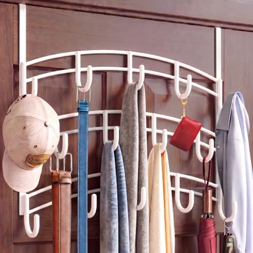 LYNK Professional® Home™ Over the Door Hooks - 14 Hook – Over the Door Coat Rack - Over the Door Hanger - Hanging Towels or Clothes - Bathroom, Bedroom, Laundry Room - Lifetime Ltd. Warranty, White