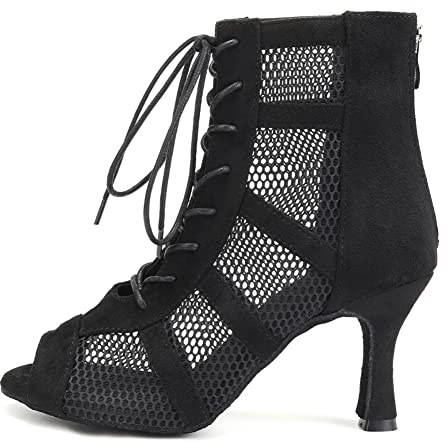AOQUNFS Stivali da Ballo Latino Donna Tacco Alto Stivaletti de Ballo da Salsa Tango Jazz Pratica Scarpe da Ballo Donna,JF-L446-8.5cm-Nero,EU 36