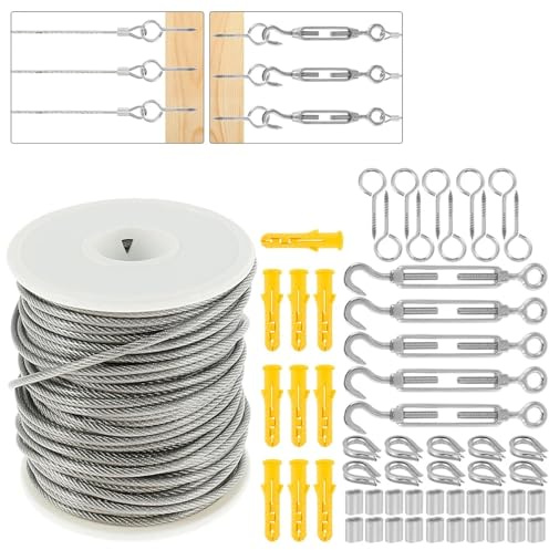 Drahtseil-Set 15M/30M Edelstahl Heavy Duty Kabel Seil Garten Draht Geländer Zaun Rolle Kits for Outdoor zelt Reinigungs(30Meter)