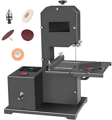 Sierra De Cinta De Mesa Profesional Para PequeñOs Talleres 800 W | Profundidad Corte 70 Mm + Profundidad Garganta 90 Mm|Base MetáLica Reforzada|Cortes A Inglete 0 A 45°|Para Madera Dura Y Blanda