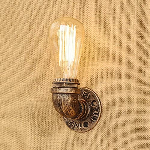 Prettiee European Wall Light MI-NI Industrial Iron Rust Water Pipe Wall Sconce Light Retro Steam Punk t Wall Lamp E27 Living Room Bedroom Bar Cafe Decor Wall Hanging ng Fixture,ng (Bronze)