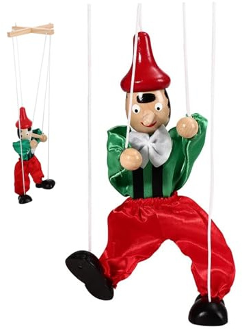Marionetta in legno con arti mobili, marionetta a filo per giochi fantasiosi e teatro, abbigliamento a colori casuali sorpresa, giocattolo classico per bambini