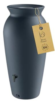 BirnePower Velcan Regentonne 120L Anthrazit – Dekoratives Regenfass in antiker Amphoren-Optik mit Filtereinsatz, Ø 49 cm schmaler Wasserspeicher für Garten & Terrasse