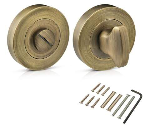 XFORT Bathroom Turn and Release in Matt Antique Brass, Thumb Turn Lock for Bathroom Door, Toilet Door Lock for Internal Doors