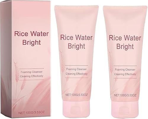 Rice Water Bright Facial Foaming Cleanser, Gentle Face Wash for Hydrating & Moisturizing,Deeply Cleansing,for Glowing Skin, Pores Purifying, Improve Redness