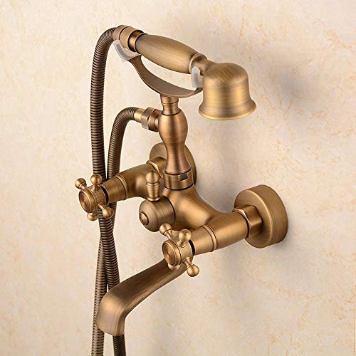 HomeLava Antike Badewannenarmatur Wasserhahn mit Handbrause (Antik Messing-Oberfläche)