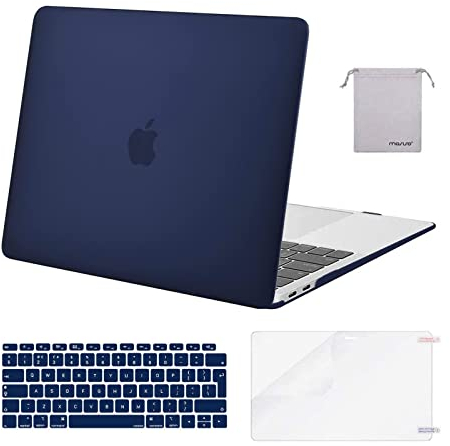 MOSISO Kompatibel mit MacBook Air 13 Zoll Hülle 2021 2020 2019 2018 A2337 M1 A2179 A1932, Schutzhülle Hartschale für MacBook Air M1 Hülle & Tastaturschutz & Displayschutz & Beutel, Navy Blau