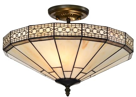 BELOFAY Mission Style Tiffany Ceiling Light Semi Flush Stained Glass Handmade Uplighter Shade Ceiling Lights for Living Room |16x11 Inches (WxH)