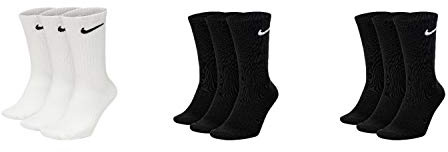 Nike U NK Everyday CUSH Crew 3PR Socks, White / Black / Blk, M