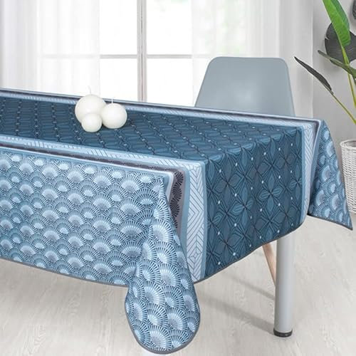 Villages de Provence Rechteckige schmutzabweisende Tischdecke - Faltenbeständig und 100% Polyester - Blau - 240x150 cm - Zazou - 6/8 Besteck - Innen oder Außen - Esstisch, Küche oder Garten