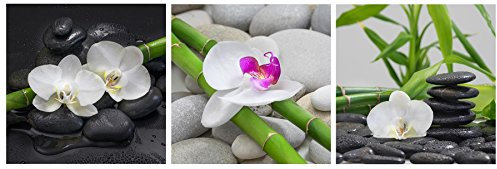 levandeo Wandbild 3er Set je 30 x 30 cm Aluminium Dibond Orchideen Bambus Steine Deko Wellness Wanddeko Einrichtung