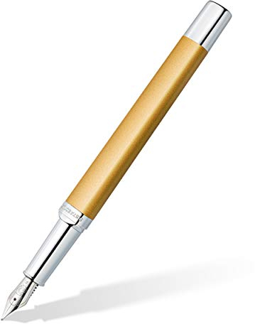 STAEDTLER Triplus 474 F11-3 Fountain Pen, Glorious Gold, Premium Quality Metal Casing in Ergonomic Triangular Shape, Steel Nib F, with Blue Ink Cartridge
