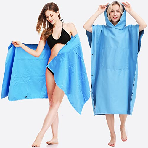 Rvister Umziehhilfe Strand,Ultraleicht und schnelltrocknend,Herren und Damen,Badeponcho und Poncho Handtuch zugleich,Surfen Wechseln Handtuch Robe mit Kapuze,Schwimmen Schnorchel Strand Poncho