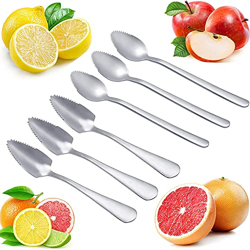 Jsleid Cuchara Pomelo, 6 Piezas Acero Inoxidable Pomelo Cucharas, Pomelo Postre Cuchara, Cuchara Borde Dentado, Dentado Pomelo Cucharas, Superficie Lisa, para Manzana, Kiwi, Pera, Mandarina