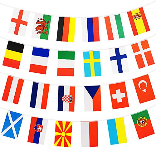 European Football Championship Bunting Flags,24 Countries Participating Teams Tournament Flag Bunting for Garden, Bar, Restaurant, Party Decoration