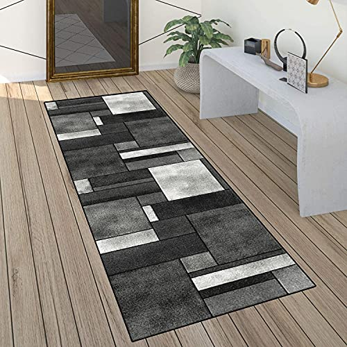 QQrunner Teppichläufer rutschfest Läufer Flur 100x550cm Küchenteppich Patchwork Grau Waschbar Meterware Schlafzimmer Korridor Teppich Lang, Länge Anpassbare, 60/70/ 80/90/ 100/110/ 120cm Breit