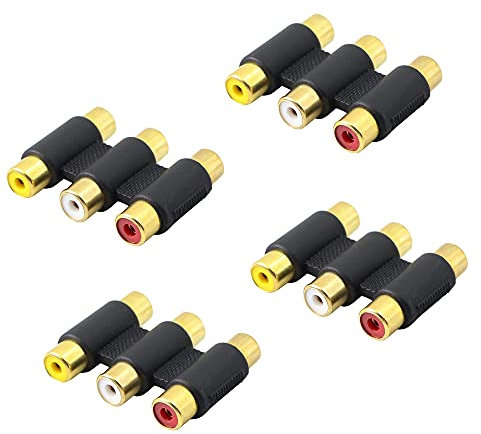 PNGKNYOCN 3 Accoppiatore RCA Femmina a Femmina Confezione da 4 Adattatore Convertitore di Genere Audio Video AV per Altoparlante, Cavo RCA, Amplificatore Ecc( Bianco/Rosso/Giallo)