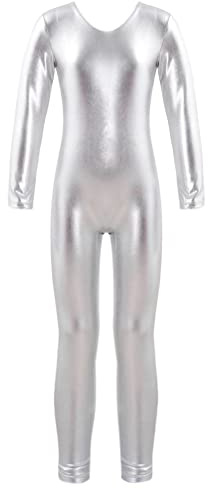 Agoky Mädchen Metallic Turnanzug Langarm Body Overalls Ganzkörperanzug Jumpsuit Ballett Trikot Tanz Anzug Fitness Sport Leotard