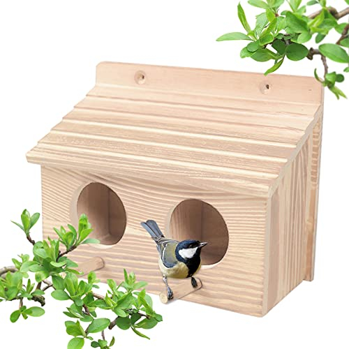 Nistkasten, Nistkasten Spatzen Mit 2 EingäNge, Nistkasten FüR Rotkehlchen, 18 * 9.5 * 15cm Vogelhaus Spatzenvilla, FüR Blaumeisen & Kleine Meisenarten, VogelhäUschen Nistkasten Massiv Holz (B)