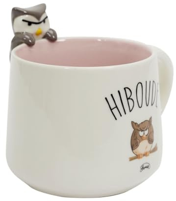 Le Fabuleux Shaman 41-2X-001 Mug Animal 3D Hibou Hiboude Blanc Céramique D13 x H11 cm