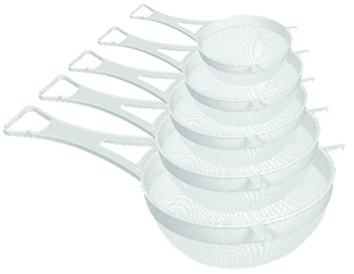 Sapphire’s Choice Set of 5 Plastic Strainer, Multi-Purpose Fine Nylon Mesh Sieve, Mesh Strainer for Baking, Non-Corrosive Fine mesh Sieve, Tea Colander(White) (Set of 5)