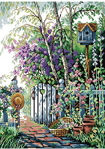 Awesocrafts Kreuzstich Stickpackungen Vorgedruckt Gartenweg Bilder Vorlagen Sticken Set Vorgedruckt 14CT 2 Stränge