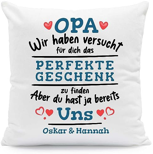 GRAVURZEILE Kissen mit Spruch Personalisiert mit Name - Geschenke für die ganze Familie - Größe: mit Füllung - Farbe: Opa (Wir haben.)