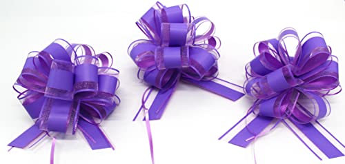 CaPiSo 18cm Große Ziehschleife Large Pull Bow Zugband Polyband Dekoschleife Geschenkschleife für Geschenke für Tüten Zuckertüten Basteln Dekorieren Verzieren (Dunkel-Lila, 3 Stück)