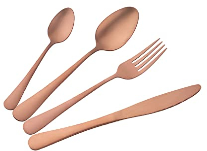 Roségold Besteckset für 4, Käufer Stern rosa Kupfer Besteck Edelstahl Besteck Utensilien Stahl Geschirr Set Teelöffel Löffel Messer Gabeln