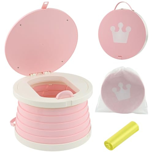 DRERIO Folding Travel Potty Portable Toddler Toilet Potty,Child's Training Seat Carry Potty with a Buckle and Handle, Weight Capacity 60 kg for Kids, Car, Indoor, Outdoor Travel (Pink)