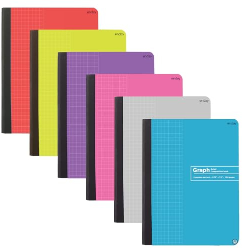 Enday Graph Paper Composition Notizbuch, Hardcover, Grafik-Notizbuch, 4 Quadrate pro Zoll, kariert, liniert, Premium-Notizbuch, vierfach liniert, 100 Blatt, mehrfarbig (6 Stück)