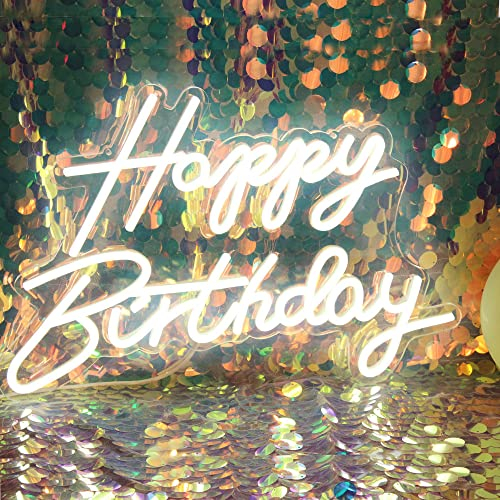 DAKABUKA LED Neon Happy Birthday Schild Nachtlicht Geburtstagsfeier Dekorationen weiß USB betrieben dekorativ für Hintergrund Party Schlafzimmer Wanddekoration 5V