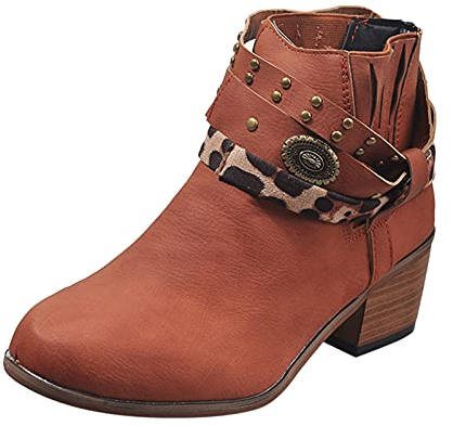 NOAGENJT Stivali Alla Cavallerizza Stivali con zip rotondi squadrati Stivali invernali da donna con tacco alla caviglia Punta vintage Stivali da donna alla moda Galosce