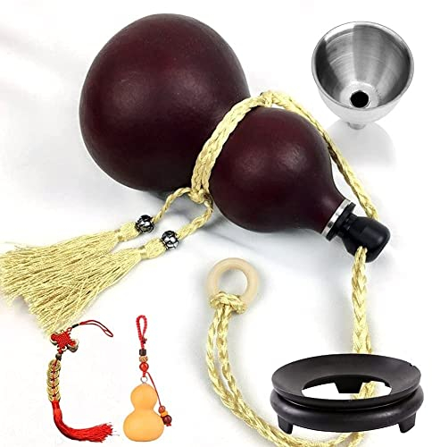 Hip Flask 5 Pcs Set, Gourd Wine Jug with Funnel and Stopper That Won't Fall 100% Leak Proof for Drinking Liquor Whiskey Rum Scotch Vodka, with Base (Size : 1000ml)